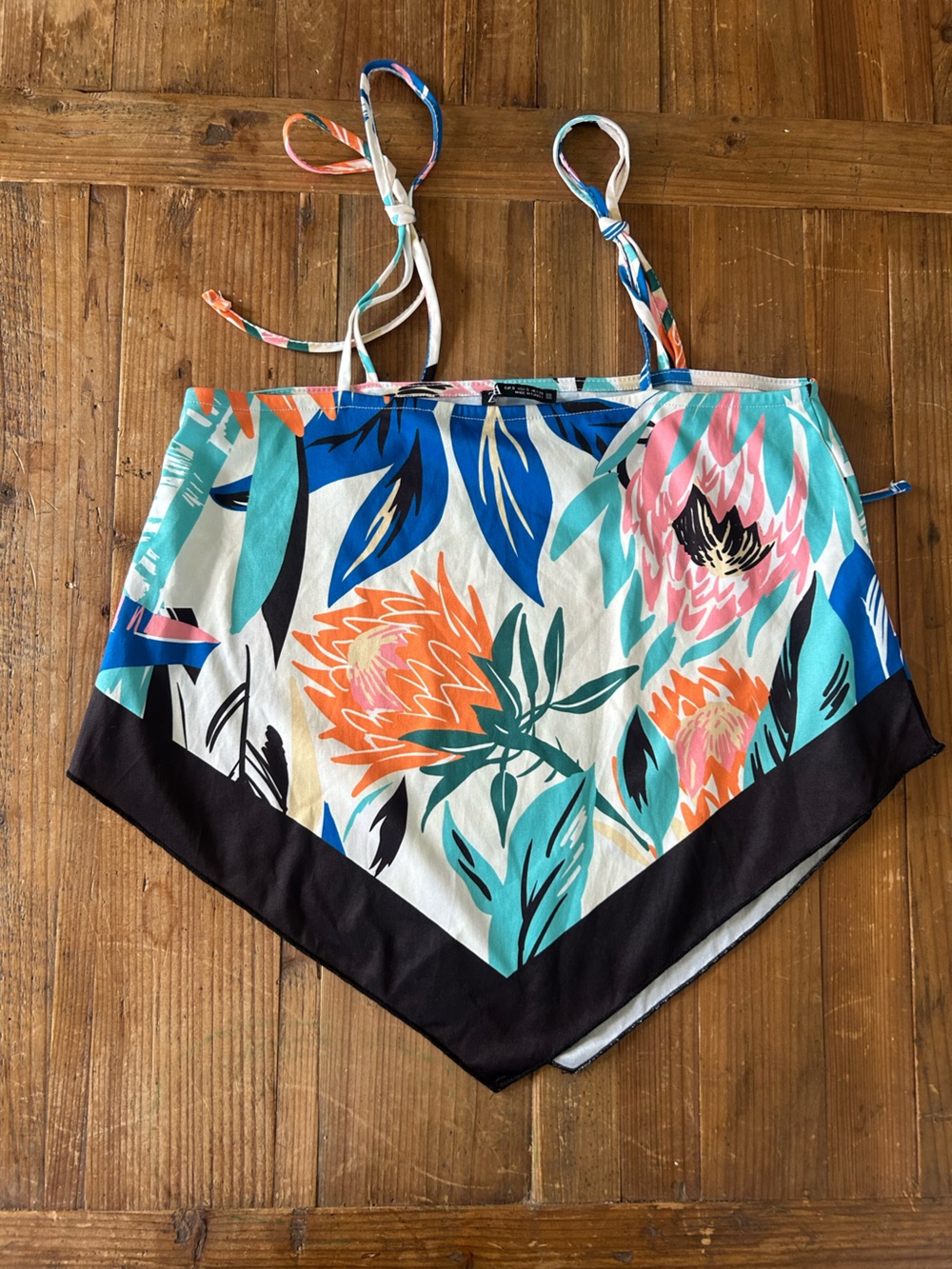 Zara Floral Handkerchief-Hem Camisole in Turquoise, Orange & Pink